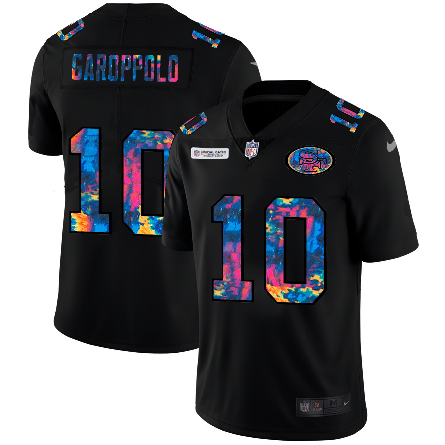 NFL San Francisco 49ers #10 Jimmy Garoppolo Men Nike MultiColor Black 2020  Crucial Catch Vapor Untouchable Limited Jersey->san francisco 49ers->NFL Jersey